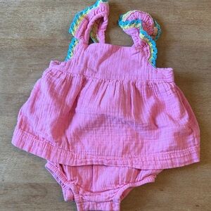 Cat & Jack Pink Ruffle Strap Baby Onesie Dress with Multicolor Trim